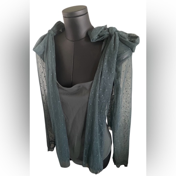 FREE PEOPLE Stylish Green Bodysuit with Sheer Sleeves NWT - Picture 3 of 10
